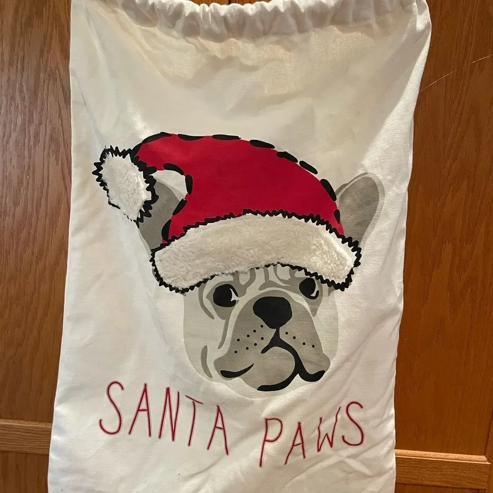 Santa Paws French Bull Dog 24x38 Canvas Type Santa Bag